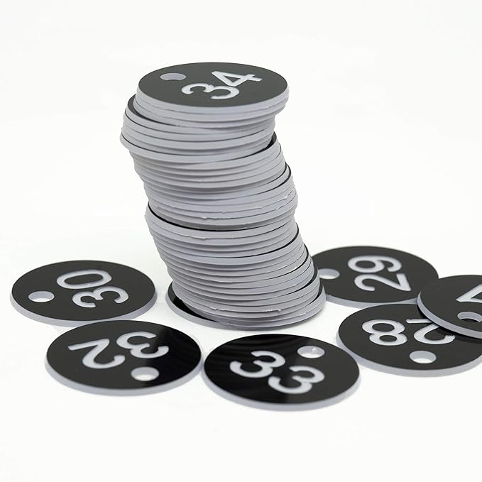 StayMax Plastic ID Number Tags Engraved Without Key Rings (101-200, Black)