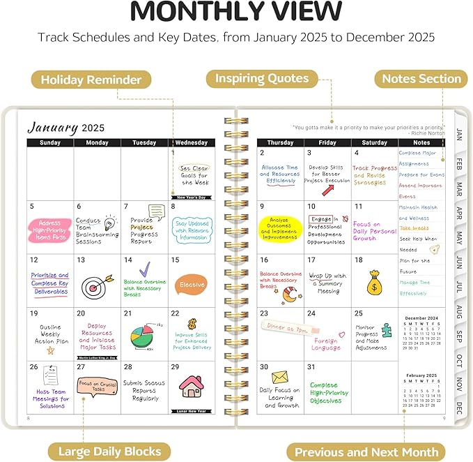 2025 Planner - Weekly and Monthly Planner, January 2025 to December 2025, Spiral Bound 2025 Calendar Planner Book, Inner Pocket, Perfect for Office Home School Supplies - A5 (6.3" x 8.5"), Beige Gray
