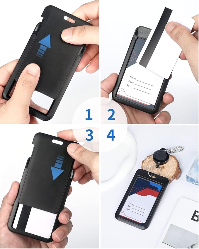 Uniclife 20 Pack Sliding ID Badge Holder Hard Black Vertical Plastic Card Case Protector Pouch with Clear Window for Office School ID Credit Cards Proximity Key Cards Driver’s Licenses and Passes