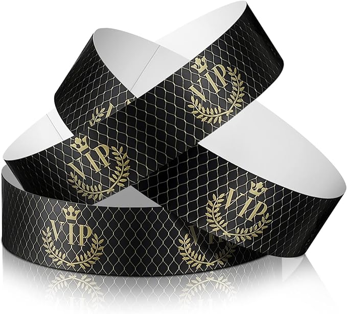 Jadive 500 Pieces Paper Wristbands VIP Plastic Waterproof Party Identification Wristbands Party Bracelets for Events Amusement Parks, Club, Concerts, Fairs, Festivals and Events(Black)