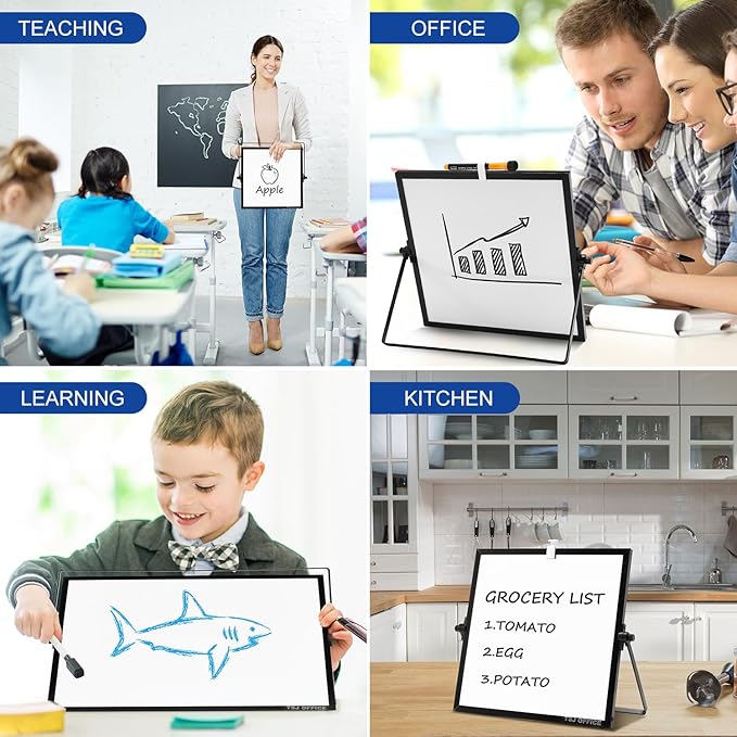 Small Magnetic Dry Erase Whiteboard – Mini Desktop Portable Easel Dry Erase White Board for Students Double Side to Do List Dry Erase Board with Stand for Office, School, Home 12 x 12 inches