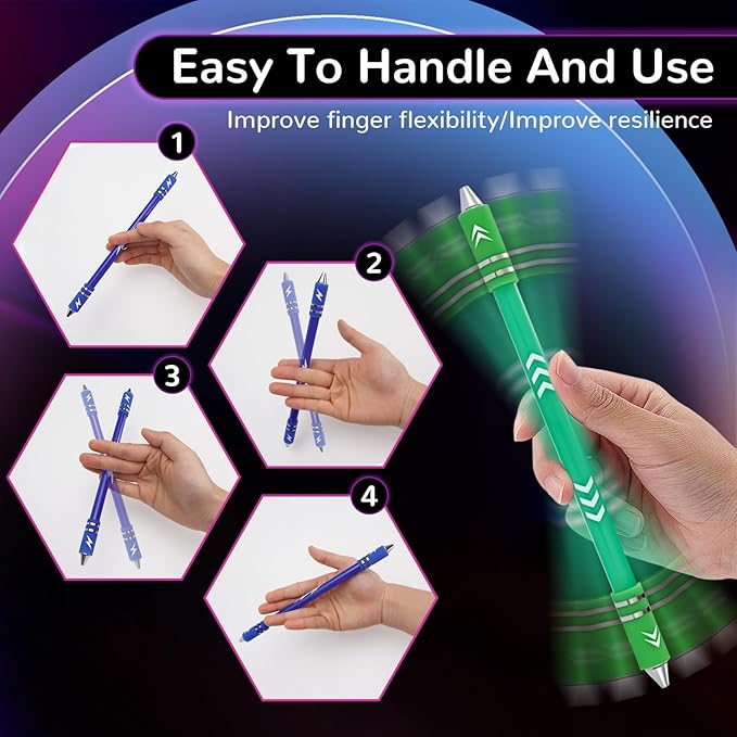 2 Colors Pen Spinning with Silicone Bracelet, Metal Heads Gaming Finger Pen, 8.5In Weighted Rotating Ballpoint Pen, Spinning Pen for Student Adults, No Pen Refill (Green,Blue)