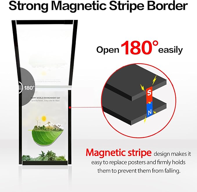 5Pack 11" x 17" Acrylic Sign Holder Wall Mount, Self Adhesive Magnetic Display Frame with Nano Tape and Strong Magnetic Border for Wall, Door, Glass, Home, Store, Office, Black