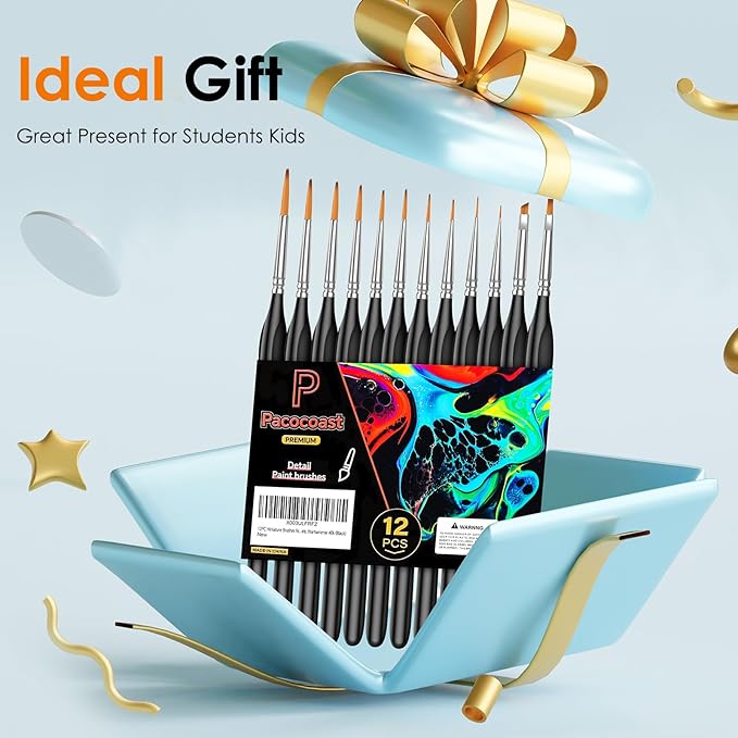 12PC Miniature Brushes, Pacocoast Detail Paint Brushes Set for Fine Detailing & Art Painting, Small Tiny Paint Brush Perfect for Acrylic, Paint by Number, Figurine, Craft, Models (Silver, Black)