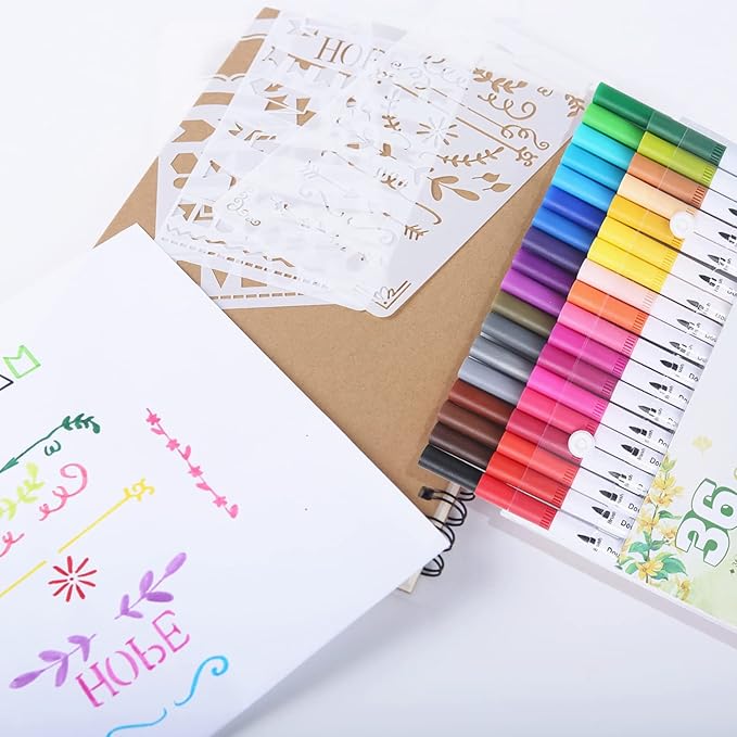 36 Brush Markers for Adult Coloring Books,Coloring Markers for Adults Lettering,Dual Tip Brush Pens for Kids Drawing,Coloring Pens for Art,Journal Planner,Doodle,Christmas Stocking Stuffers for Teens