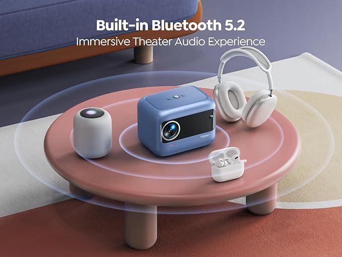 [Electric Focus] YABER Mini Projector with 5G WiFi and Bluetooth 5.2,18000 Lumen 1080P Portable Projector Support ±40° Keystone Correction,Outdoor Projector for Phone/ TV Stick/Laptop/PS5(Blue）