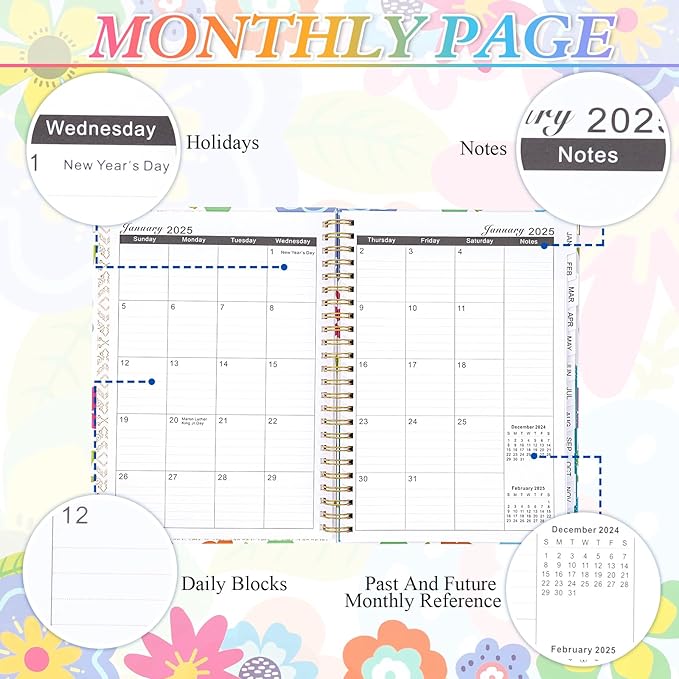 2025 Planner - 2025 Planner Weekly and Monthly, Jan.2025 - Dec.2025, Hardcover 2025 Planner Monthly with Tabs, 6.2" x 8.5", Strong Twin-Wire