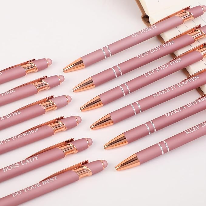 12 Pcs Ballpoint Pens,Fine Point Smooth Writing Pens,Kawaii Pens For Writing Journaling Taking Notes School Office Home. (Rose gold 12Pcs)
