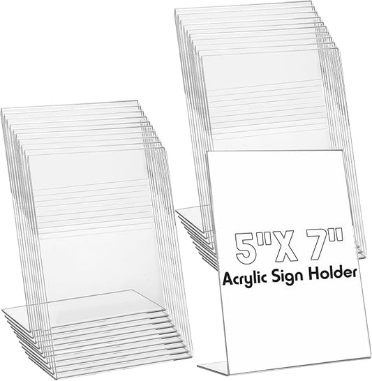 Vicenpal 5 x 7 Inch Acrylic Sign Holder Acrylic Picture Frames Plastic Picture Flyer Holder l Shaped Photo Frames Self Standing Desktop Table Signs for Office, Store, Restaurant, Horizontal(40 Pcs)