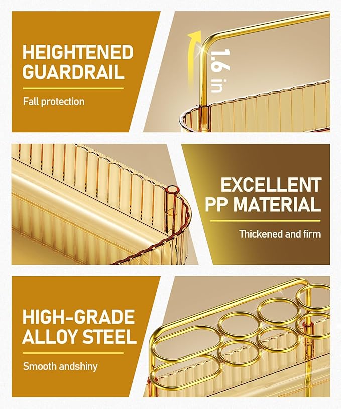 2-Tier Corner Bathroom Counter Organizer Makeup Cosmetic Storage, Tool-Free Installation Acrylic Vanity Shelf, Skin Care Organizer Perfume Tray for Countertop Bathroom, Dresser, Kitchen (Gold)