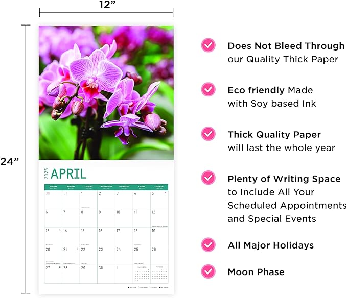 2025 Flowers Monthly Wall Calendar by Bright Day, Includes Over 300 Stickers, 12 x 12 Inch