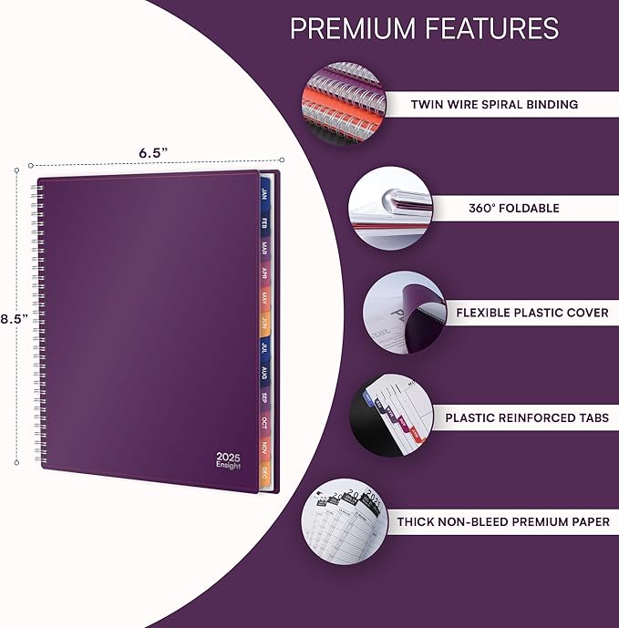 2025 Appointment Book & Planner- Ensight 6.5 x 8.5 inches, Large Tabbed Daily Hourly Weekly Planner, Calendar & Schedule Book 30-Minute time Slots, Business & Personal Planner Jan 2025- Dec 2025- Purple