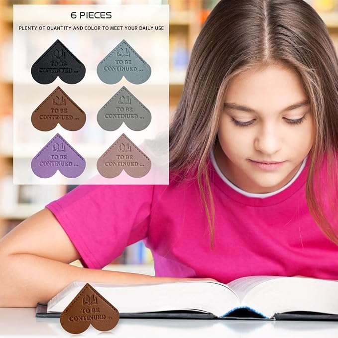 6 Pcs Leather Heart Shaped Bookmarks, to BE Continued ... Book Markers for Men Women Kids, Funny Book Lovers Keep Reading Reminder