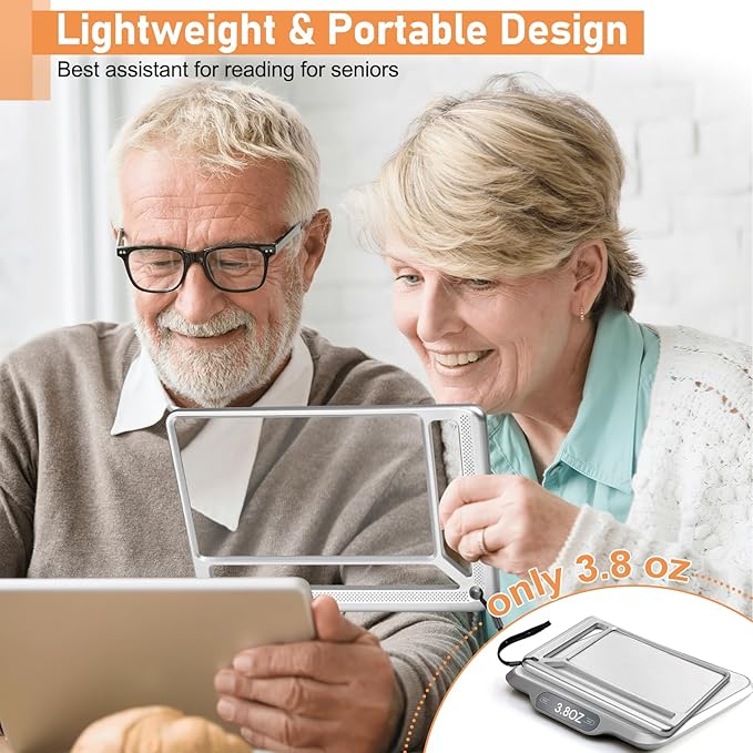 5X Full Page Magnifying Glass for Reading, Lightweight Rectangular Magnifier Provides Large Book Page Viewing Area, Handheld Magnifier for Reading Small Prints for Seniors, Low Vision-Silver