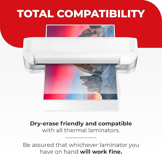 3MIL Thermal Laminating Sheets (100 Count) 9x11.5 inch, Dry-Erase Friendly Laminating Pouces, Compatible with Laminators Crystal Clear Laminated Finish