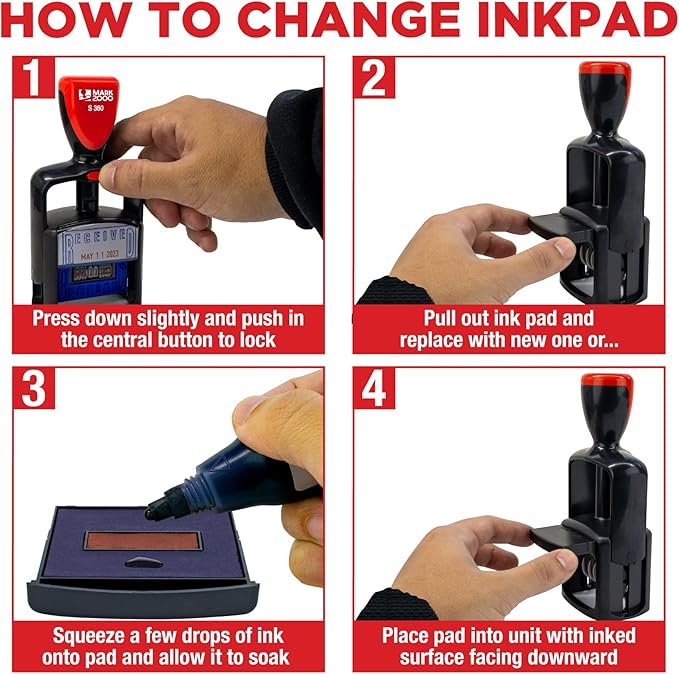 Self-Inking Rubber Date Office Stamp with Posted Phrase - Black Ink - 12-Year Band