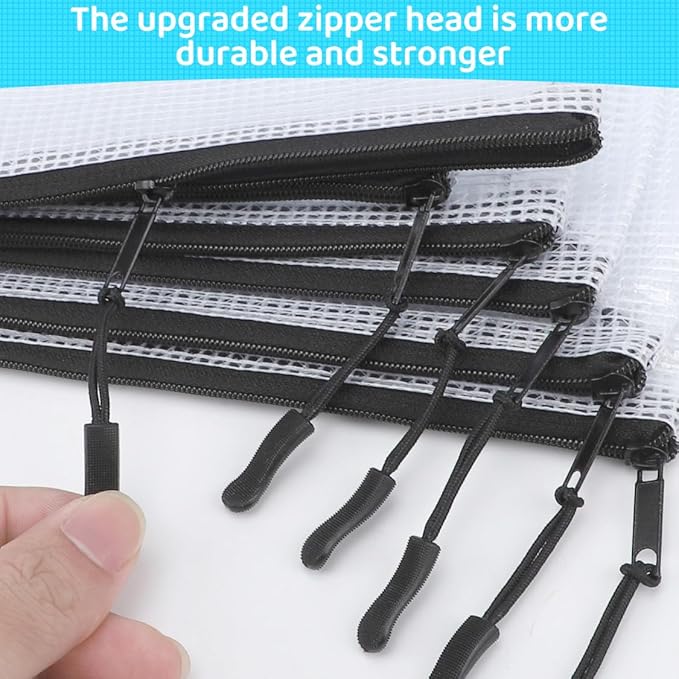 24pcs Mesh Zipper Pouch Bags, A4 13x9 Inches Reusable Bags Puzzle Storage Organizer Black Multipurpose for Travel Board Games Toys School Office Supplies and Home Classroom Organization