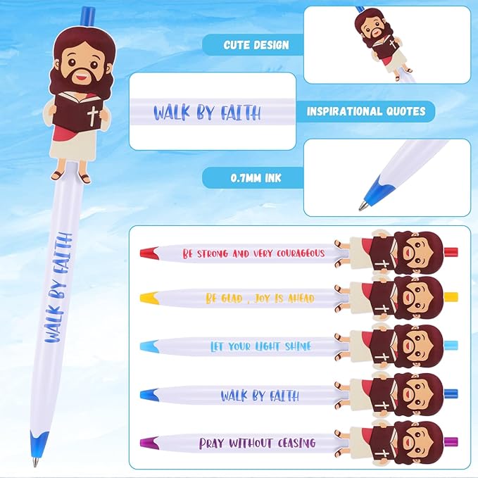 120 Pcs Christian Pens Cards Gift Bulk 60 Mini Jesus Pens with 60 Bible Verse Bookmarks Religious Ballpoint Pens with Inspirational Quotes for Kid Christian Party Favors Baptism Gifts
