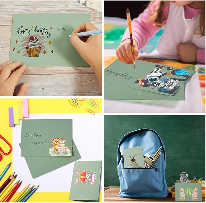 50 Pack Blank Cards Folded Cardstock Thank You Blank Greeting Cards for Invitations, Wedding, Greeting Cards, All Occasion DIY (Sage Green, 2x3.5)