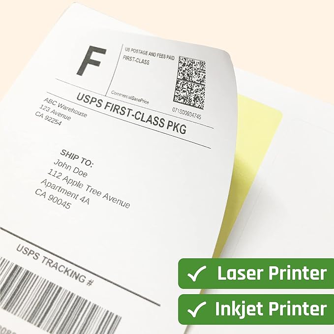 200 Sheets, Printable White Sticker Paper, Laser/Inkjet Printing - Matte, Letter Size (8.5" x 11")