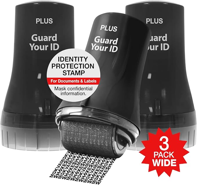 Wide Advanced Confidentiality Roller Stamp by Guard Your ID for Personal Information Concealment, As Seen on TV (3-Pack, Black)