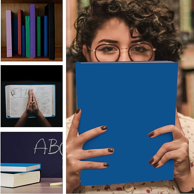 2 Pack Stretchable Book Sleeve Covers, for Paperbacks Hardcover Textbooks up to 9" x 12", Office Supplies with Free Sticker Labels (2 Pack, Light Blue + Blue)