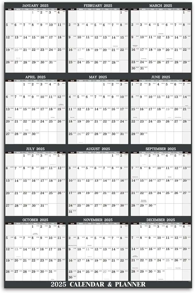2025 Yearly Wall Calendar - Jan. 2025 - Dec. 2025, 34.3" x 22.8" (Open), Yearly Wall Calendar 2025 with Julian Date, Vertical Calendar with Premium Paper, Round & Planner Sticker, Gray