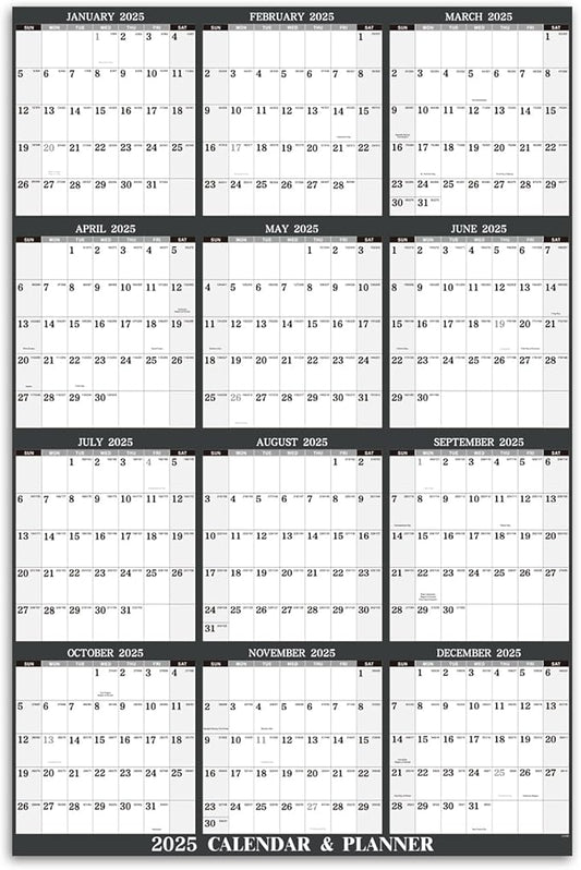 2025 Yearly Wall Calendar - Jan. 2025 - Dec. 2025, 34.3" x 22.8" (Open), Yearly Wall Calendar 2025 with Julian Date, Vertical Calendar with Premium Paper, Round & Planner Sticker, Gray