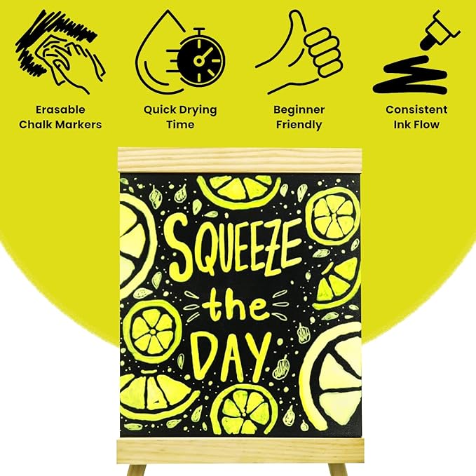 5 Yellow Chalkboard Chalk Markers - Yellow Dry Erase Markers for Blackboard, Chalkboard Signs, Windows, Glass | Variety Pack - Fine & Jumbo Size Ink Pen (1mm, 3mm, 6mm, 10mm, 15mm)