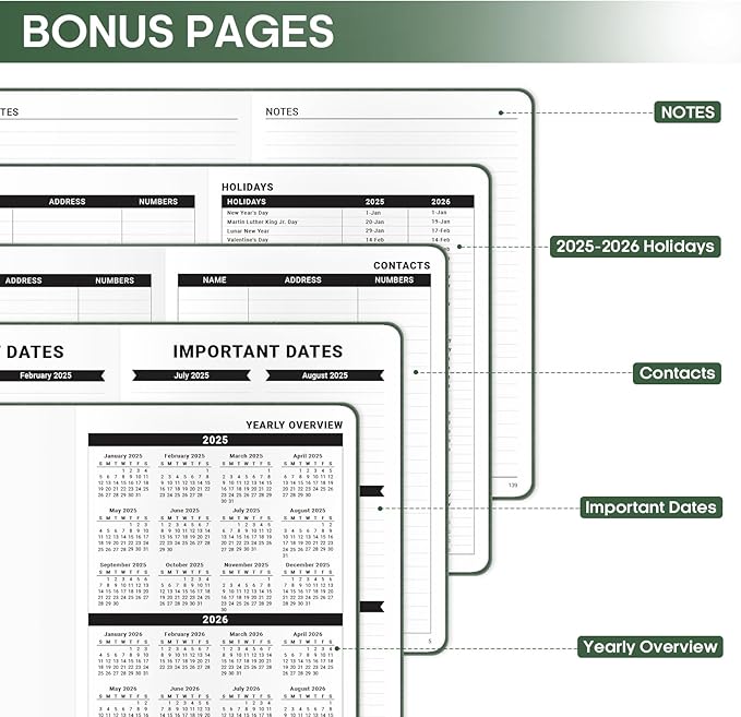 2025 Planner - Weekly and Monthly Planner, January 2025 to December 2025, Hardcover 2025 Calendar Planner Book, Inner Pocket, Perfect for Office Home School Supplies - A5 (5.8" x 8.4"), Green