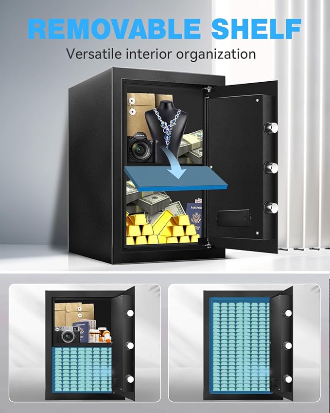 2.5 Cu Home Safe Box, Durable Digital Safe with Movable Partition, Smart Alarm, Silent Keypad Mode, and Motion Sensor Lights for Home, Office, Dorm, and Hotel Use