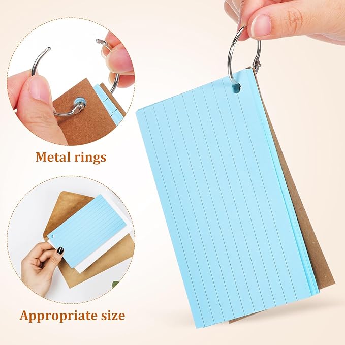 150 Pcs Colored Index Cards: 3 x 5 Ruled Index Cards with Ring,Heavy Colored Note Cards Punched Lined Flashcards for School Learning Game Card