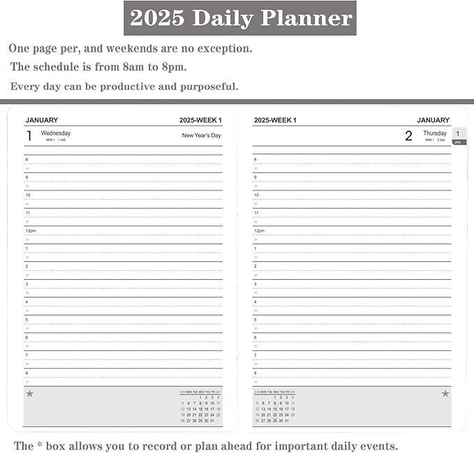 2025 Daily Planner/Appointment Book, One Page Per Day, Jan - Dec 2025, Annual Daily Monthly Agenda Planner with Hourly Schedule and Monthly Tabs, 5.7" x 8.3" Calendar Planner (5-Yellow)