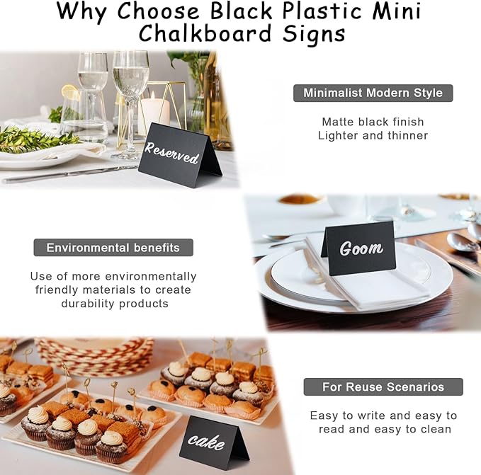 BOOMIBOO 12 Pack 4"x3"Mini Chalkboard Signs, Reusable and Reserved Table Signs, Easy to Write and Wipe Out, Food Labels for Parties - Buffets - Birthdays -Bakery-Table Numbers-Weddings