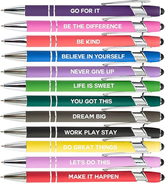 12 Pieces Motivational Inspirational Quotes Snarky Screen Touch Stylus Ballpoint Pens, Office Encouraging Scriptures, Black Ink