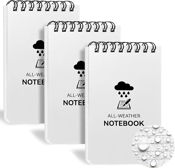 3 Pack Waterproof Notebook, 3 x 5 Pocket Notepad, All Weather Small Pocket Notebook Stone Paper, Mini Spiral Notepad Police Notepad 100 Lined Pages for Outdoor Office