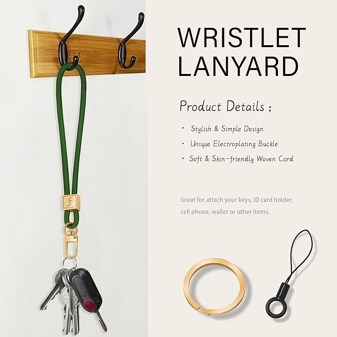 Fishent Keychain Wristlet lanyard, Cute Key Chain Holder, Upgraded Woven Wrist Lanyard for Keys, Wristlet Strap Keychain for Women Men Car Keys ID Badges Card Wallet Phone (Dark Green)