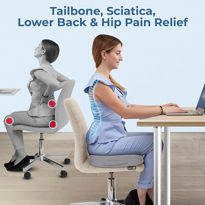 5 STARS UNITED Seat Cushion for Desk Chair - Tailbone, Coccyx Sciatica Pain Relief - Office Chair Cushions - Wheelchair Cushions - Car Seat Cushions - Pressure Relief Lifting Cushions