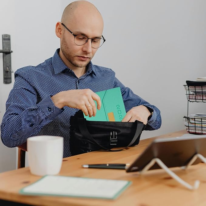 2025 Daily Monthly Planner - Calendar, January - December 2025, 100GSM Thick Paper, Leather Cover, Planner with Hourly Schedule,6.1" x 8.2", Daily Inside Page - Monthly Inside Page, Pen Holder, Bookmarks (lake green)