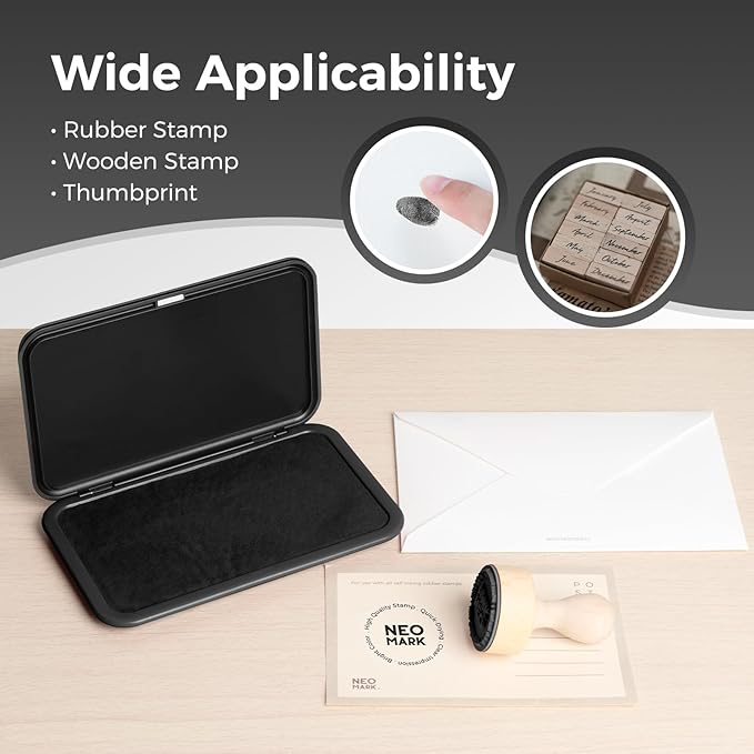 Large Stamp Pad Kit (1oz Ink Included) - 3.50"x 6.25", Magnetic Lid, Premium Quality Felt Stamp Pad (Black)
