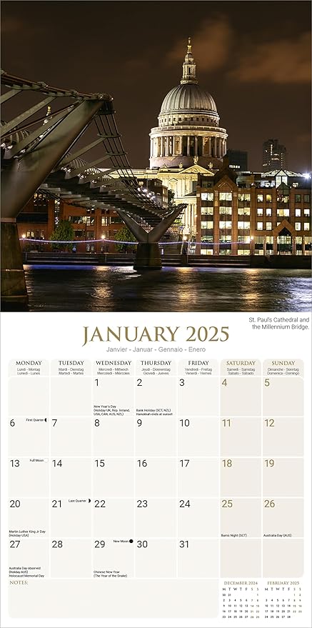 2025 London Wall Calendar, 12X12, Avonside Publishing
