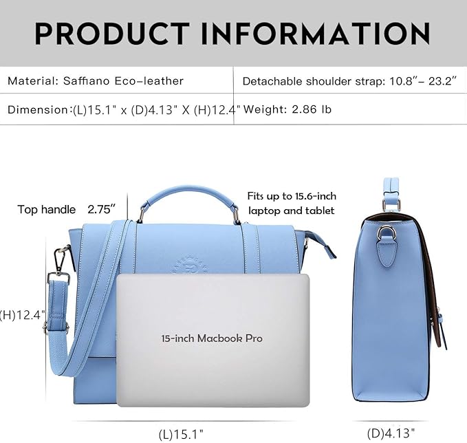 15.6-Inch Laptop-Briefcase-for-Women,Work-Bags Unique Laptop Messenger Bag Satchel-Bag Laptop-Computer Bag with Professional Padded Compartment for Tablet Notebook Ultrabook-Baby Blue Jay
