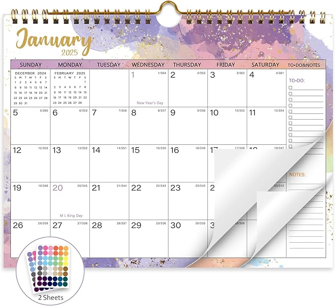 2025 Calendar 18 Month Wall Calendar 2025-2026, January 2025 to June 2026 Calendar with Julian Dates, 11" X 8.5" (2025-2026 Wall Calendar Water Ink)