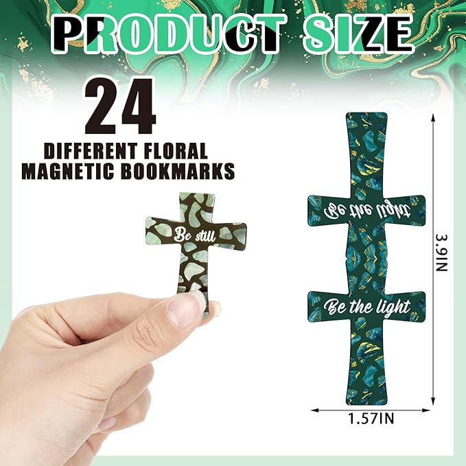 48 Pcs Magnetic Bookmarks Christmas Bible Gift Christian Scripture Inspirational Book Marks Bible Verse Cross Bookmark Magnetic Page Clips for Women Men School Reading Gifts(Marble Style)