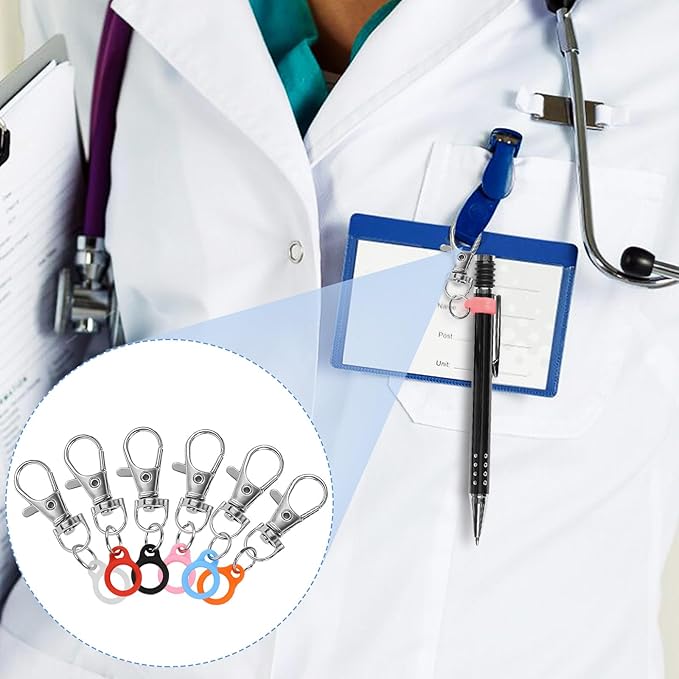 6PCS Retractable Pen Holders - Clip on Pens for Badge Reel, Perfect Pen Holder for Lanyard, Nurses, and X-ray Marker Holder