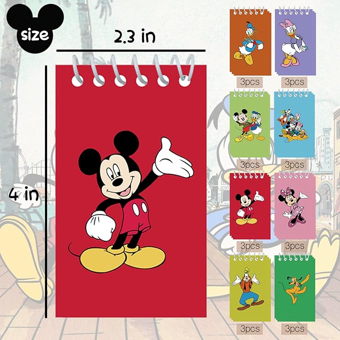 24 Pieces Mini NotePads Mouse Themed Party Favor as Mickey Minnie Theme Notepads Spiral Notepads Birthday Teacher Classroom Rewards Supplies for Kids Party Goody Bags Stuffers, 2.36 x 3.94 Inches
