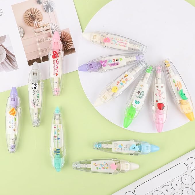 12pcs Decorative Tape Pen, Cute Animals Press Type Decorative Pen Tape Roller Pen DIY Creative Cartoon Correction Tape for Boy Girls Gift Teacher Class Rewards (12 Themes)
