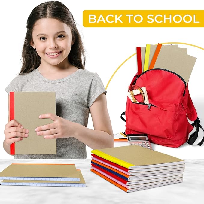12 Pack Kraft Journals A5, Extra Pages - 120 Pages (60 Sheets), College Ruled, 8 x 5.7 Small Kraft Notebooks, Rainbow Spines, Kraft Composition Notebook Journals for School Home & Office