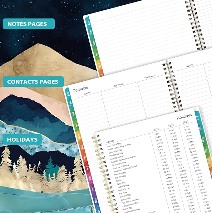 2025 Planner - 9" x 11" Planner Weekly and Monthly 2025, Jan 2025 - Dec 2025,12 Monthly Colorful Tabs, Elastic Closure, Back Pocket - Green Marble