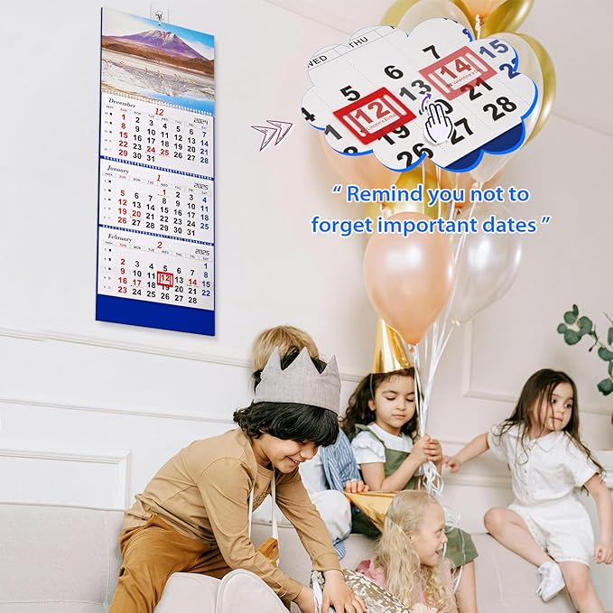2025 Wall Calendar Large Wall Calendar 3 Month Display Vertical Calendar with Thick Paper 33" x 13" from Dec 2024 to Jan 2026 for Perfect Daily Planner (Blue-2)